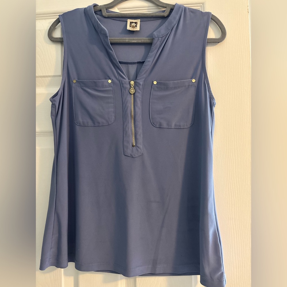 Anne Klein Sleeveless Blue Top with Zipper Detail